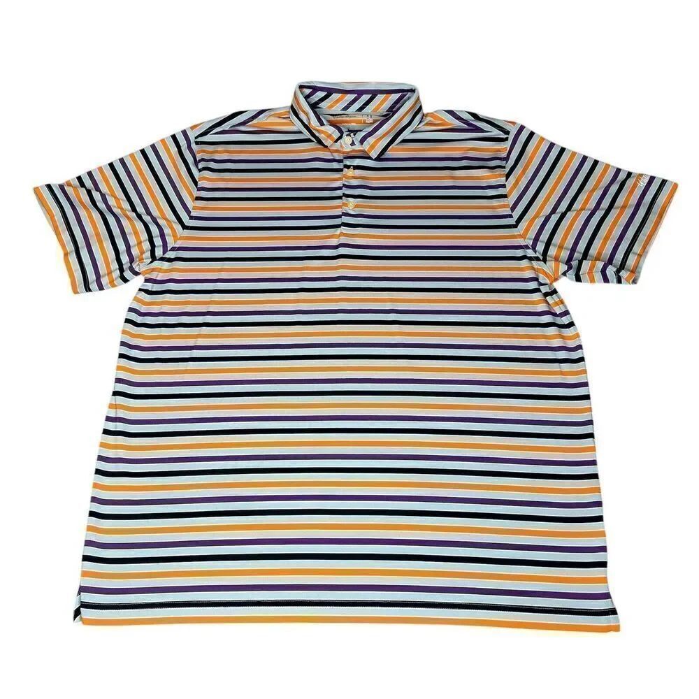 Walter Hagen XL 11 Majors Golf Polo Men Blue Purple Orange Stripes Short Sleeve
